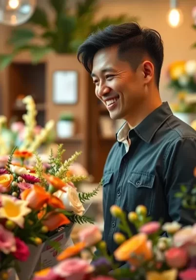 Singapore Man Buying Anniversary Flowers