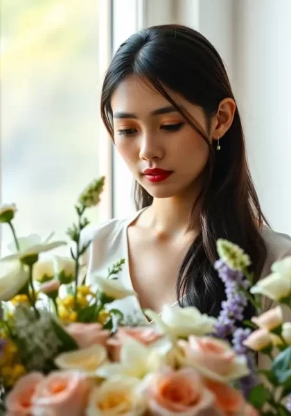 Singaporean Female, Feeling Sad and Looking at Funeral Flowers