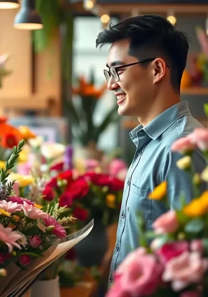 Singaporean Man Choosing Birthday Flowers for Significant Other